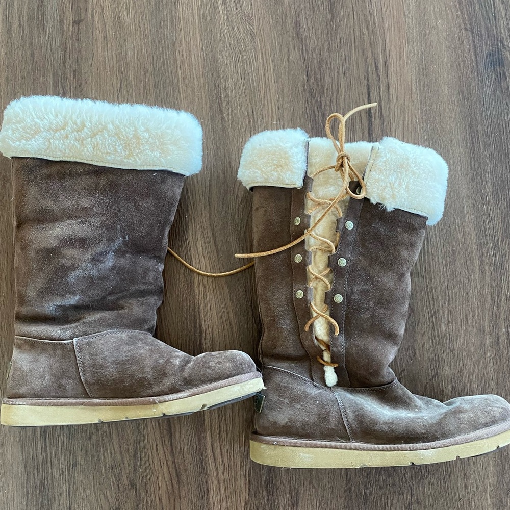 UGG Lace Up Brown Leather Boots